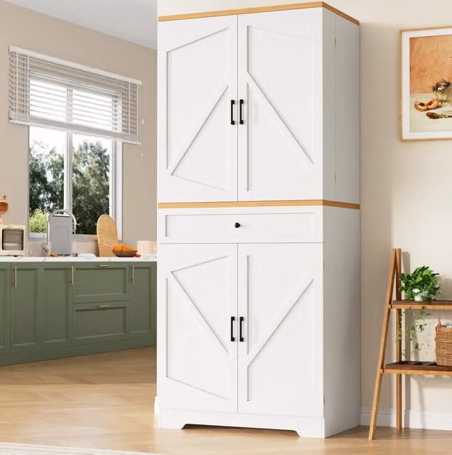 Mobile dispensa alto multifunzione 80x40x180 cm in MDF bianco con ripiani e cassetti