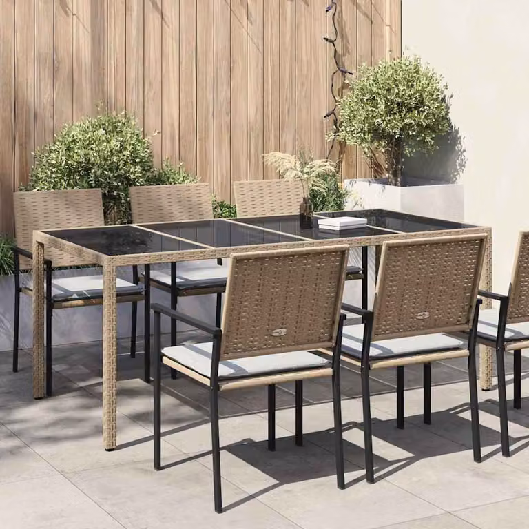 vidaXL Tavolo da giardino quadrato in polyrattan beige e metallo resistente ai raggi UV