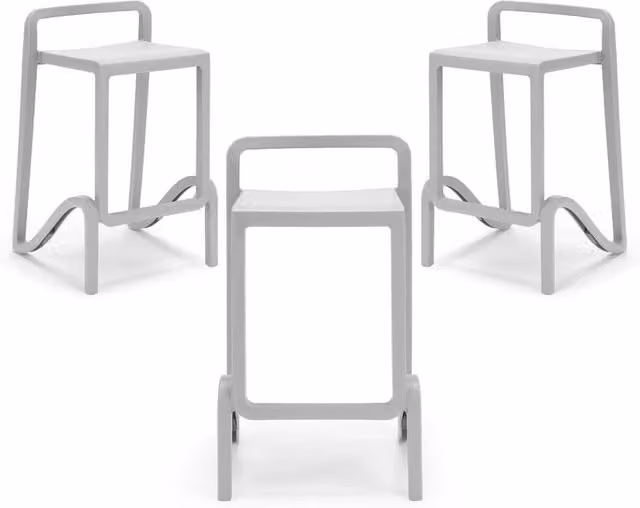 Set 3 sgabelli in polipropilene EOLO altezza seduta 75cm, impilabile, idrorepellente, resistente ai raggi UV, design moderno e innovativo, ideale per la cucina, la veranda o giardino colore Bianco
