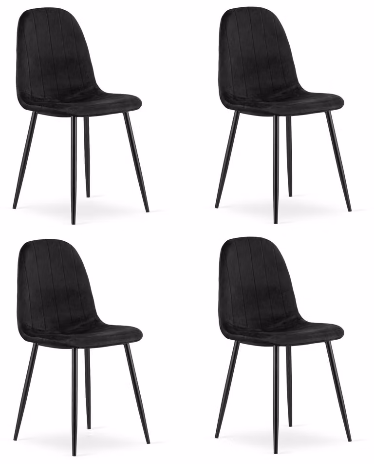 Sedia - Leobert - Padva - Velluto nero/gambe nere - 44,5 x 53 x 87 cm - Set da 4