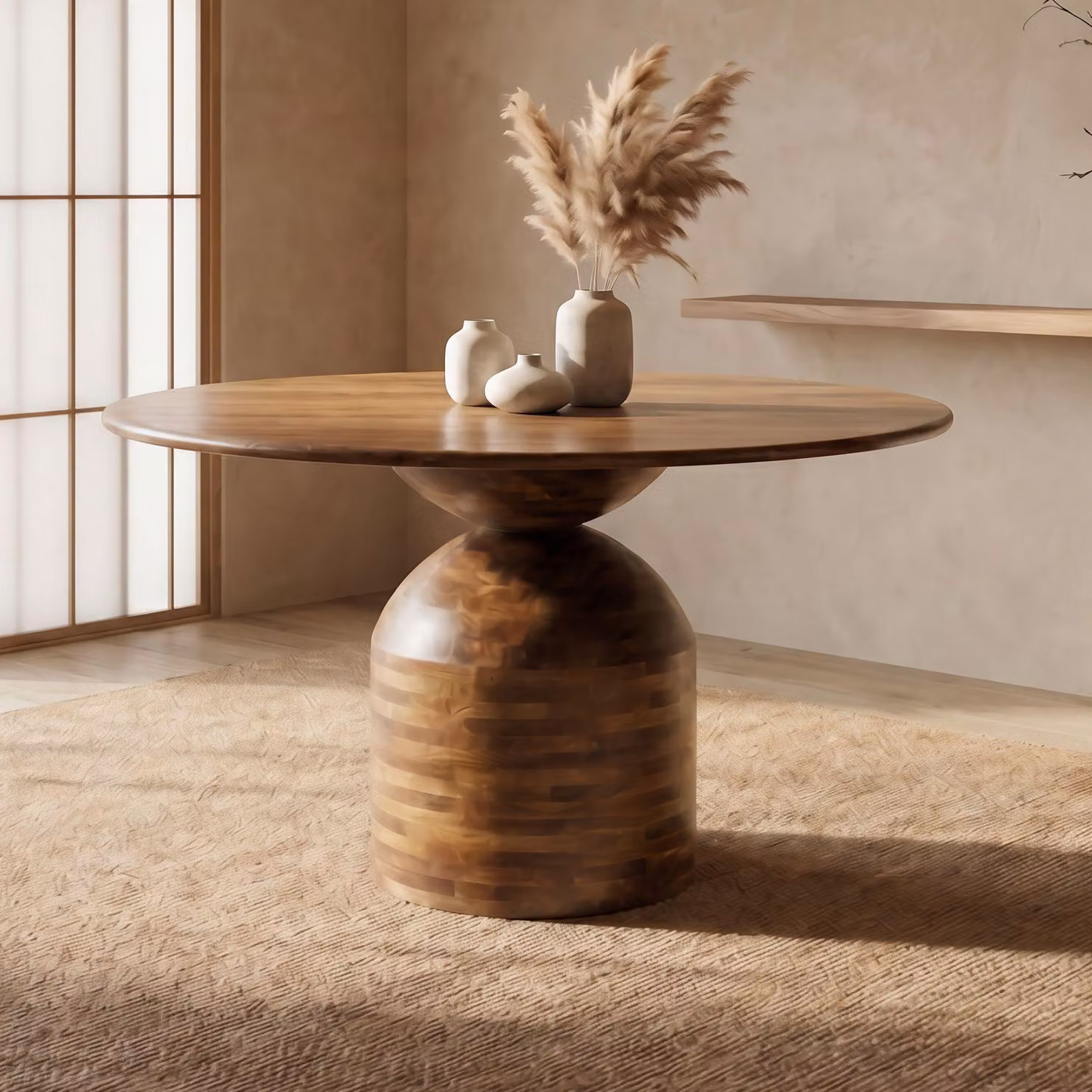 FineBuy, tavolo da pranzo per sala da pranzo, 120 cm di diametro, rotondo, in legno massello di mango. Grande tavolo da pranzo, tavolo in legno massello per la cucina, tavolo da cucina moderno in legno, adatto per 4 persone, realizzato a mano per la sala