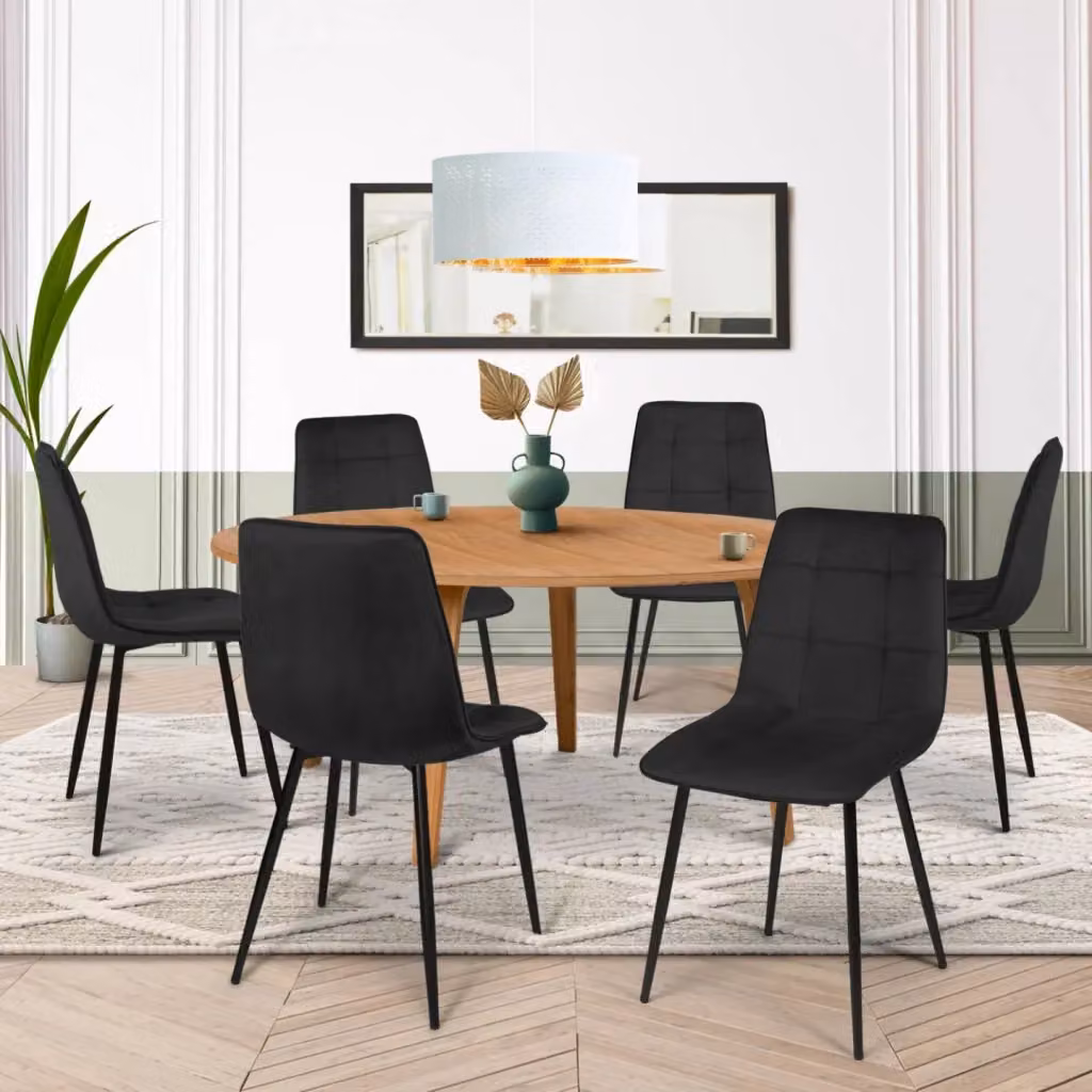 Set di 6 sedie da pranzo MILA IDMarket in velluto nero con struttura in metallo – 2