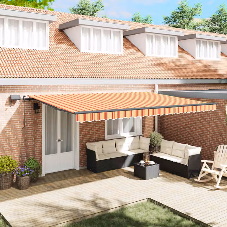 vidaXL Tenda retrattile con bracci pieghevoli in alluminio e poliestere, Giallo e Arancione, L: 500 cm, P: 300 cm