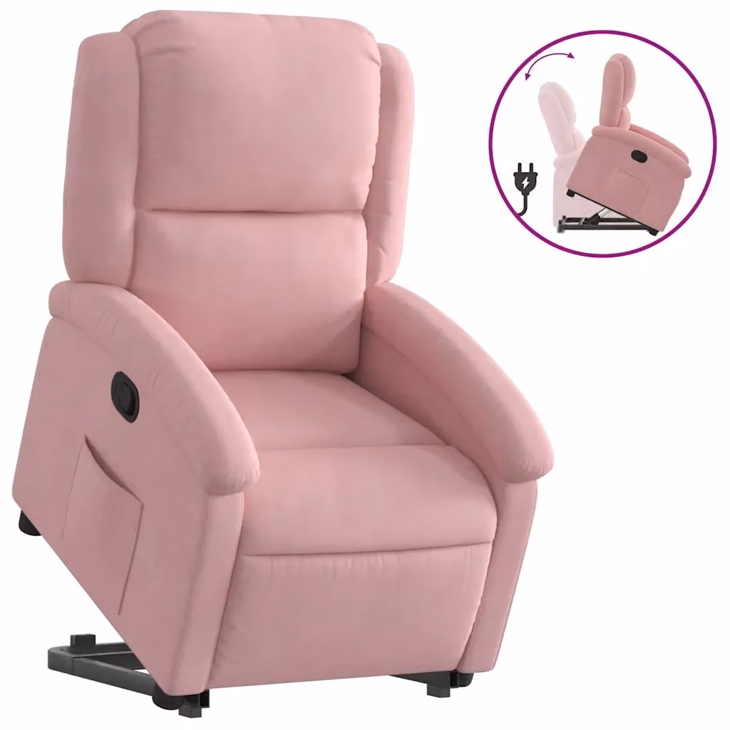 Poltrona Alzapersona Reclinabile vidaXL in Velluto Rosa con Assistenza Elettrica per Anziani – 2