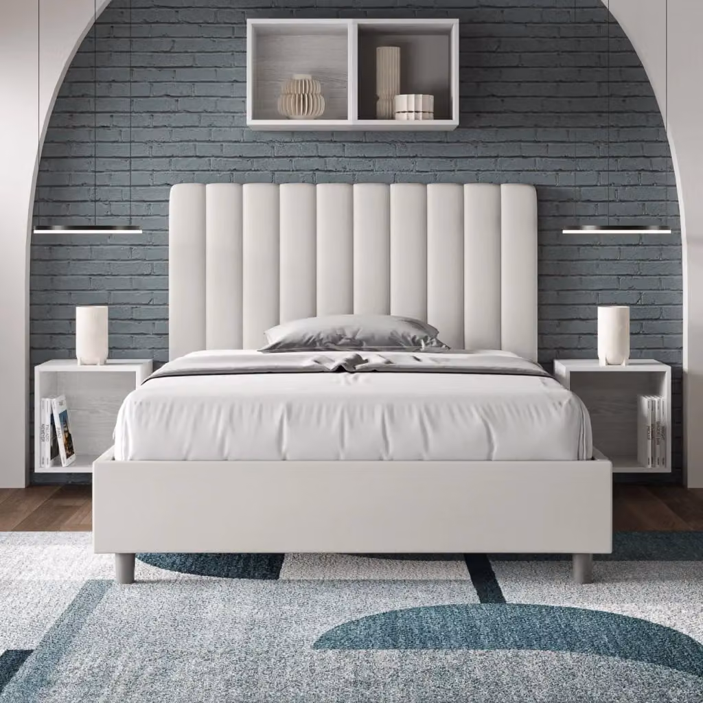Letto matrimoniale moderno Giordanoshop con contenitore a sollevamento e struttura imbottita in bianco L: 122 cm, P: 230 cm, H: 135 cm – 2