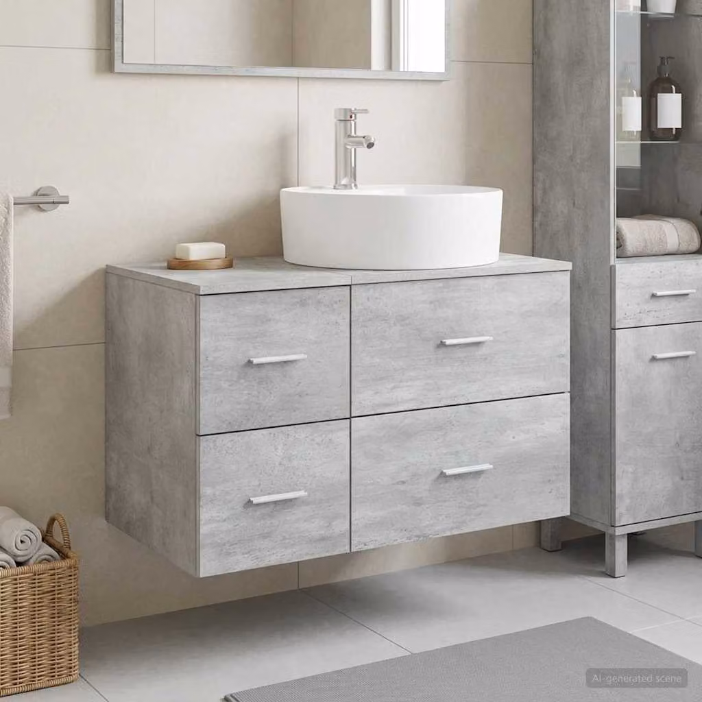Set di mobili da bagno moderno vidaXL composto da mobile lavabo e pensile a parete in legno, colore grigio opaco, L/P/H: 82,0 x 44,5 x 49,5 cm