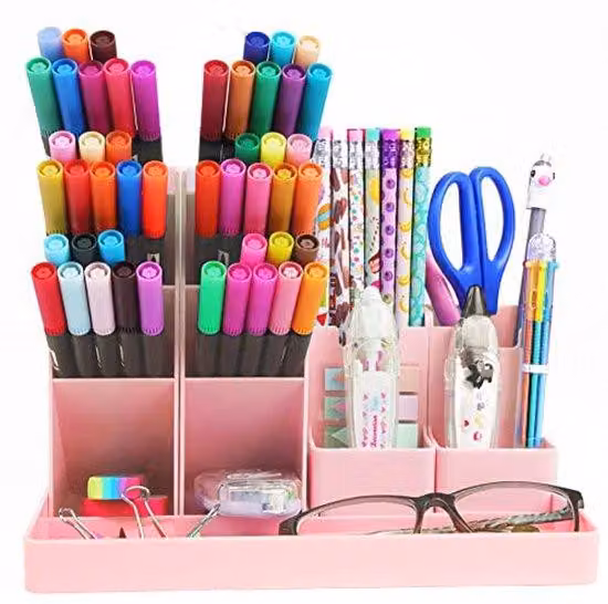 Set da 5 organizer da scrivania rosa con cassetto