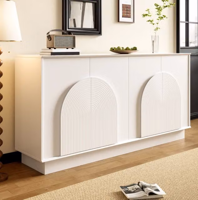 Madia a 4 ante con pannelli curvi; 160 x 38 x 80 cm; MDF bianco opaco