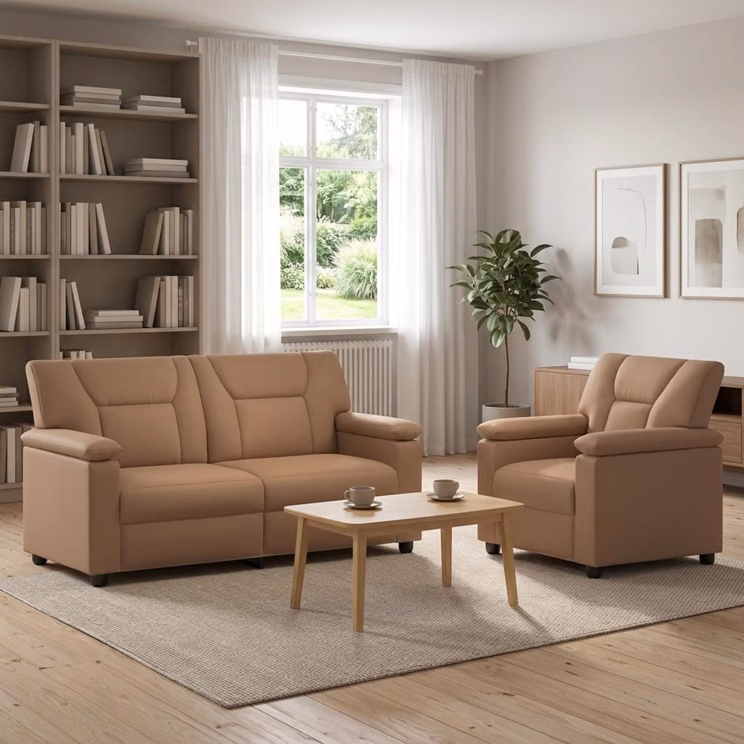 Set di 2 divani moderni vidaXL in similpelle color cappuccino con struttura in metallo e imbottitura in schiuma per il tuo soggiorno