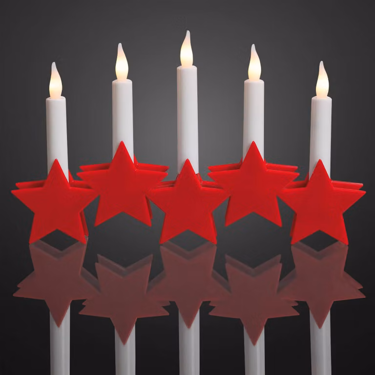 Arco decorativo a forma di candela a LED, con 5 luci LED bianco caldo, dimensioni 27x17 cm, colore rosso, con decorazioni a stelle, alimentato a batteria