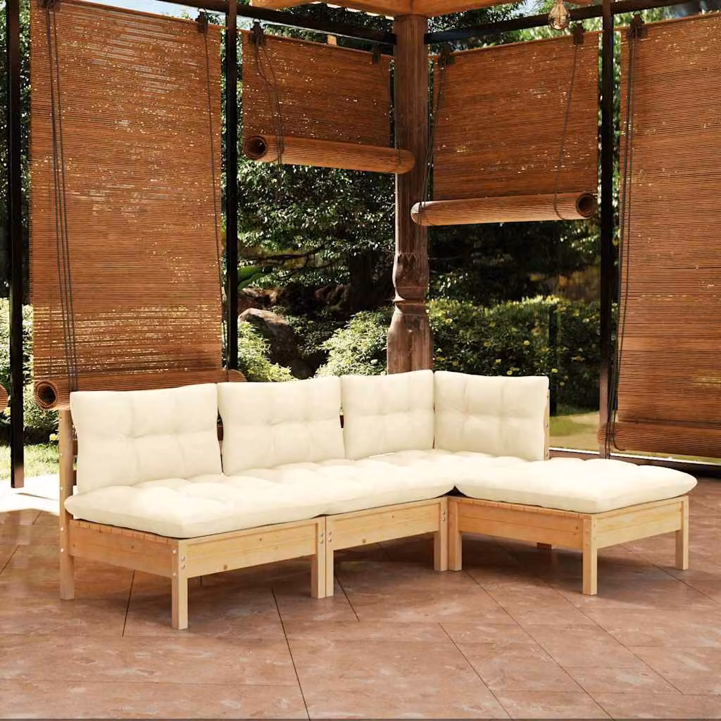 Set Salotto da Giardino vidaXL in Legno di Pino con Cuscini Beige per 4 Persone