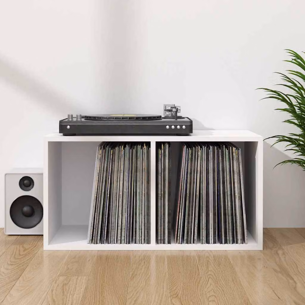 vidaXL Contenitore per Vinili Bianco in Legno Multistrato L: 71 cm, P: 34 cm, H: 36 cm