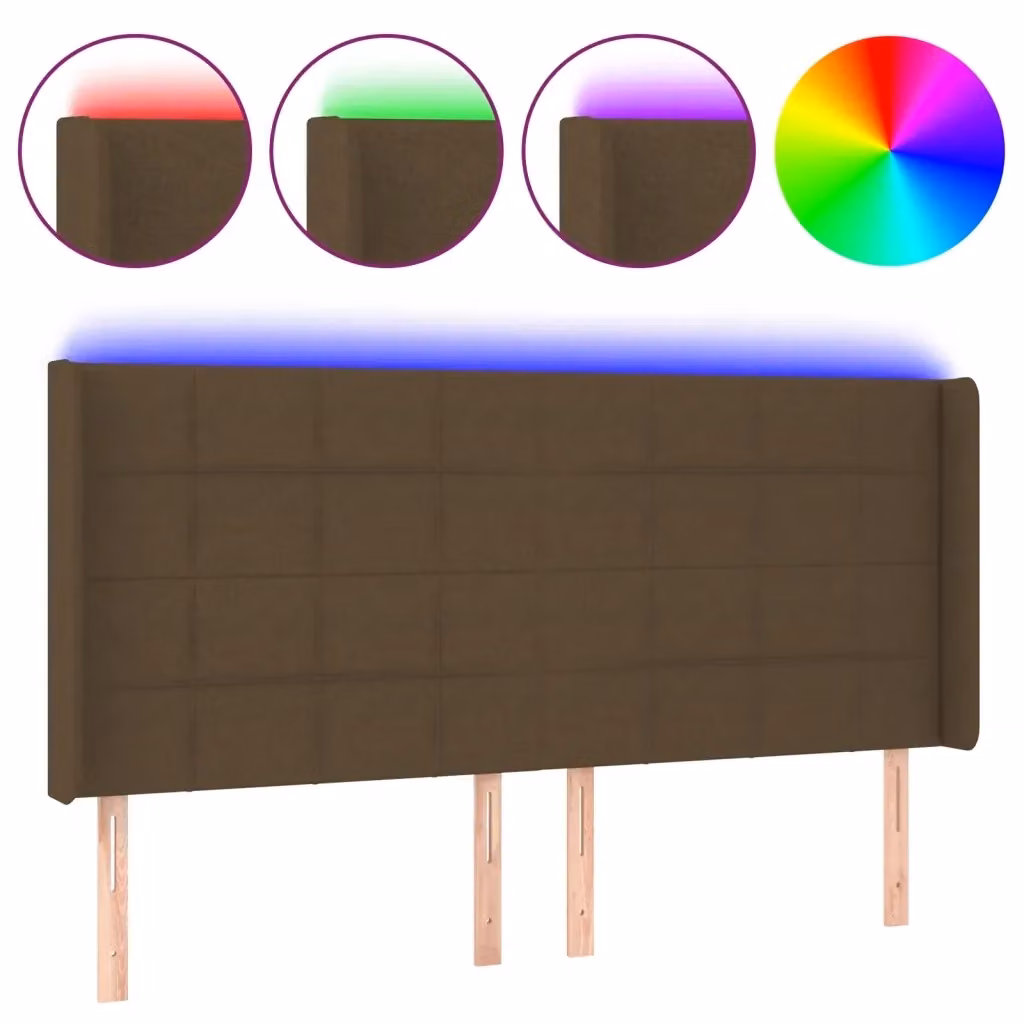 vidaXL Testiera con LED e Porta USB in Tessuto Marrone, L: 203 cm, P: 16 cm, H: 118/128 cm – 2