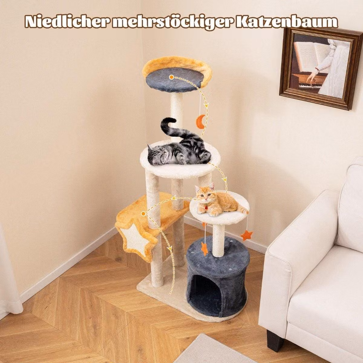 Tiragraffi per gatti con cuccia per gatti e sedile in peluche, giocattoli, giocattoli e piattaforme 60 x 41 x 128 cm