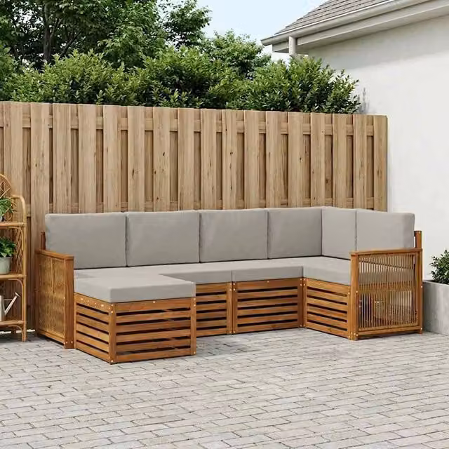Set di divani da esterno 5 pz Naturale e Grigio Chiaro 3384567