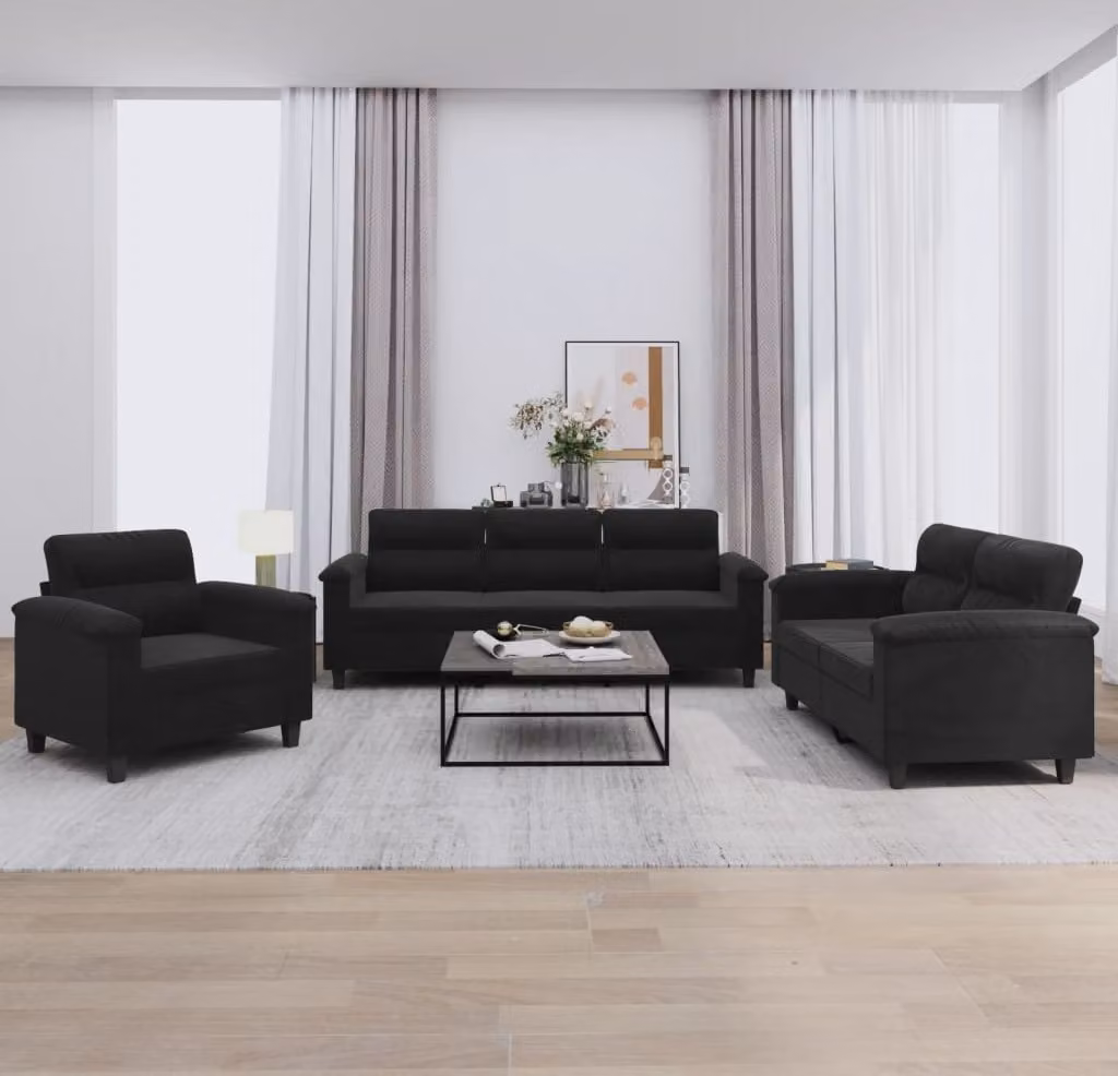Maison Exclusive - Set divano a 3 pezzi con cuscini, tessuto in microfibra nero
