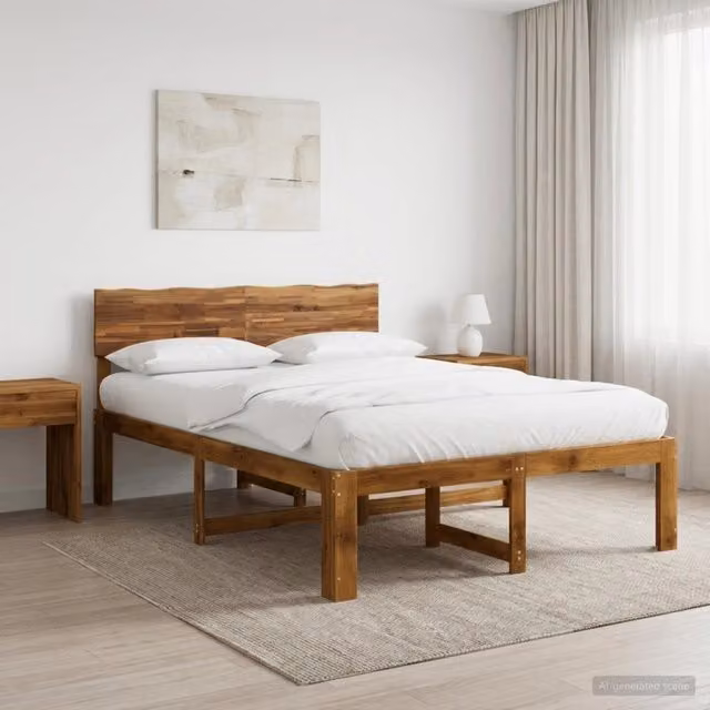Letto matrimoniale con testiera vidaXL in legno di acacia color marrone, L/P/H: 150 x 200 x 91 cm – 1