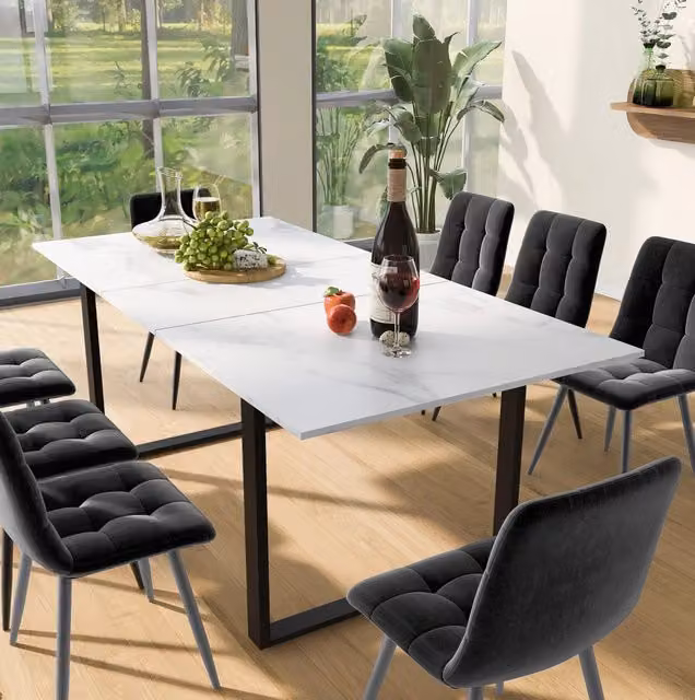 Set tavolo da pranzo allungabile bianco con 8 sedie