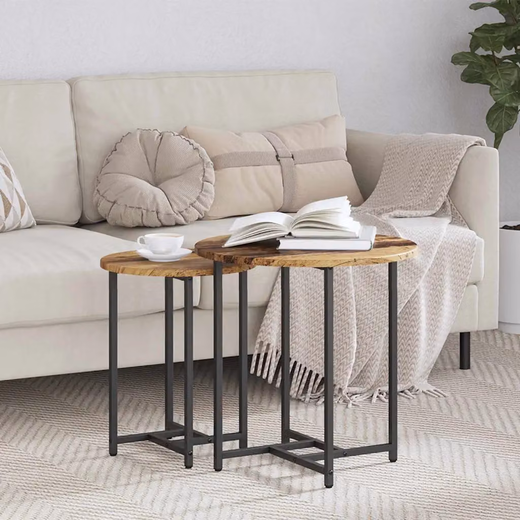 Set di 2 tavolini quadrati vidaXL in stile industriale con piano in legno e struttura in metallo, colore marrone e nero, L/P/H: 50 x 50 x 50 cm