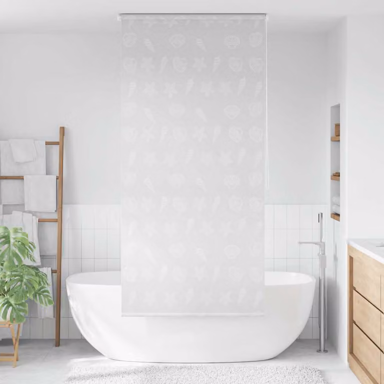 Tenda a rullo per doccia vidaXL con motivo a stelle, grigio e bianco, L: 80 cm, H: 240 cm