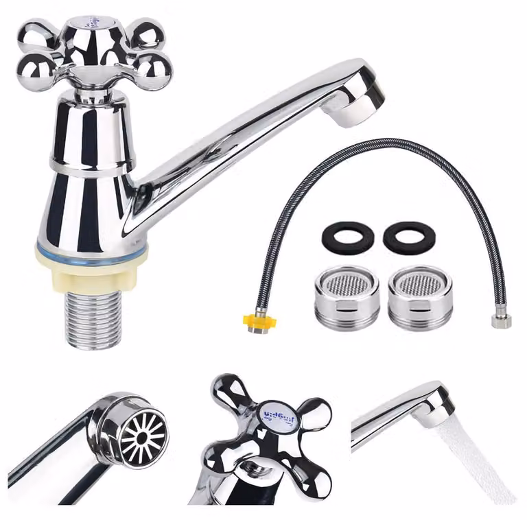Miscelatore monocomando per lavabo, solo acqua fredda, cromato, lunghezza 60 cm, con tubo