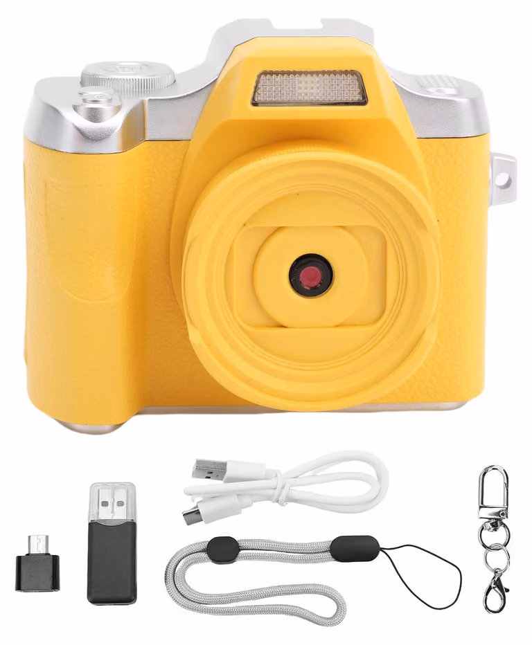 Fotocamera digitale per adolescenti e studenti, 48 MP, autofocus HD, portachiavi in stile retrò con schermo TFT da 1,54 pollici, fotografia, giallo