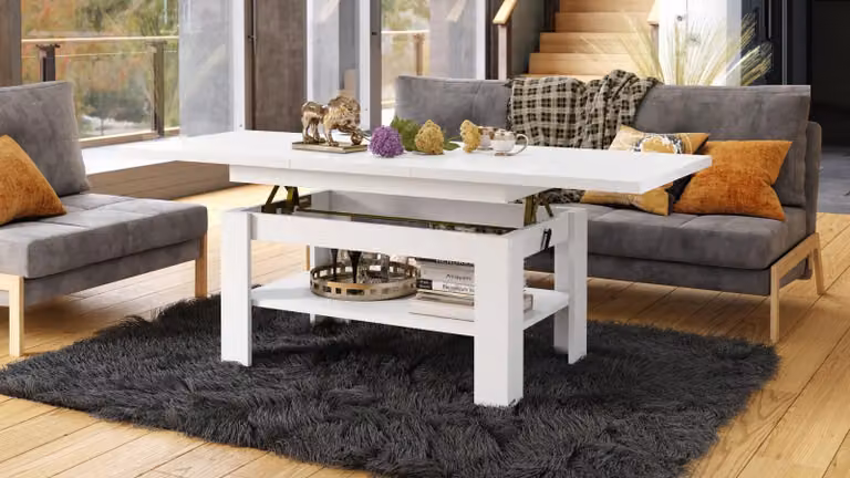 Tavolino da caffè design Rio, con altezza regolabile in modo continuo da 55 a 67 cm, estendibile da 130 a 170 cm, con superficie di appoggio. Tavolo da pranzo