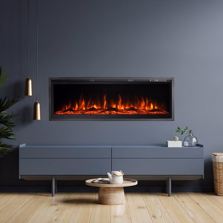 Dmora Camino Elettrico Casanova 127x14x45h cm Nero, Superficie Riscaldabile 30 m2 Potenza (kw) 0.75/1.5