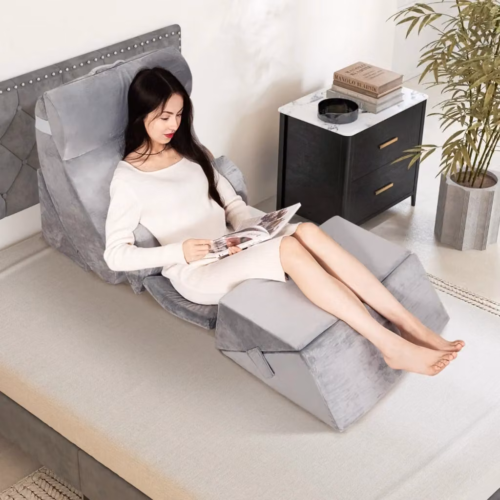 Set di 7 cuscini a cuneo Design Mania in memory foam grigi con copertura lavabile e regolabile per corpo, schiena e ginocchia – 2