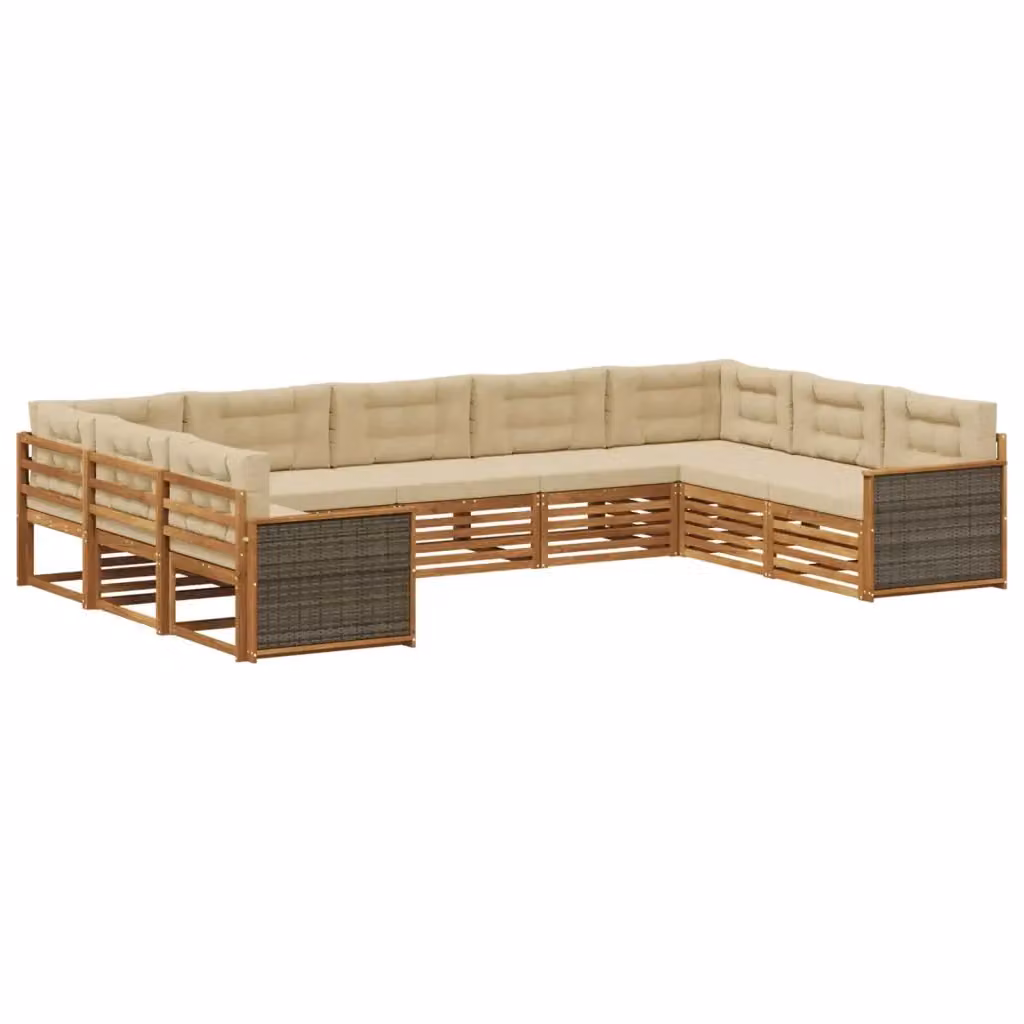 Set di divani da esterno vidaXL in legno di acacia con cuscini, modello a L, colore beige – 2
