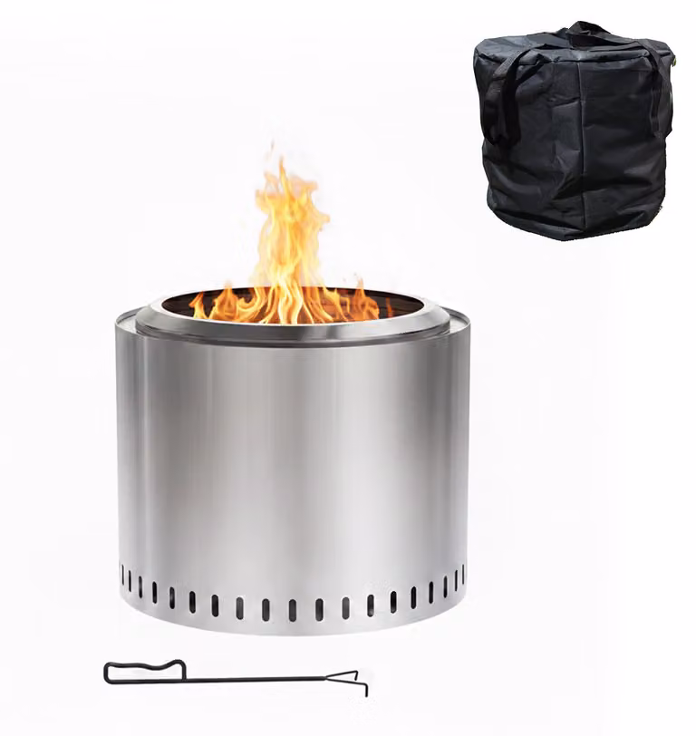 Relaxdays Braciere senza fumo, acciaio inossidabile, A x P 40,5 x 49 cm, base e contenitore per la cenere, braciere senza fumo, argento