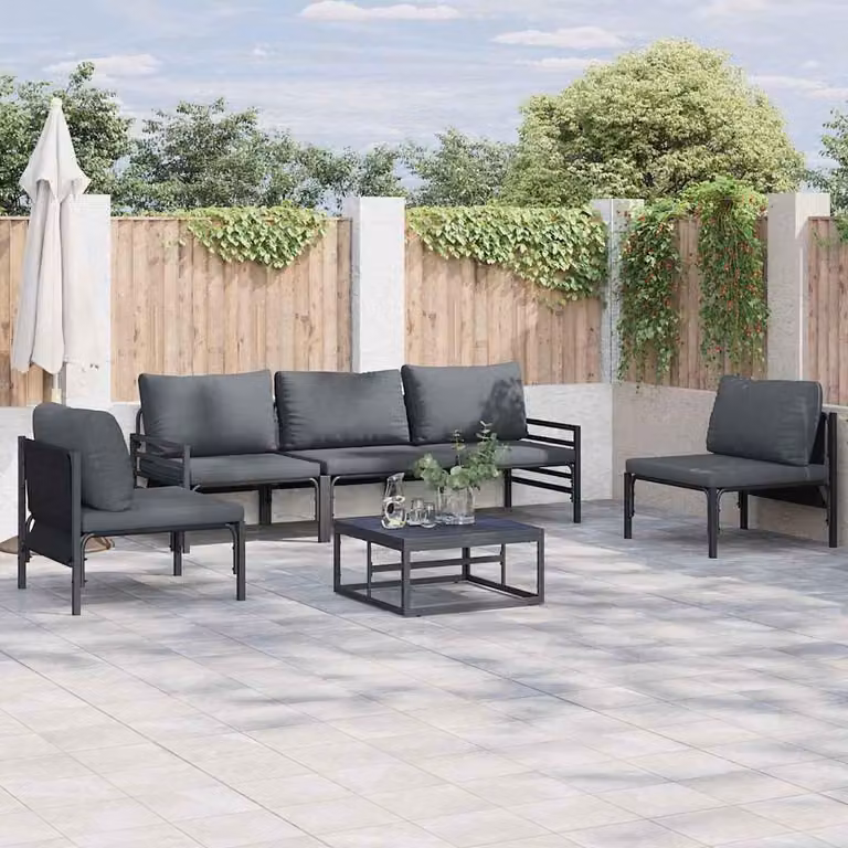 Maison Exclusive - Set di divani da giardino, 6 pezzi, colore nero, struttura in acciaio