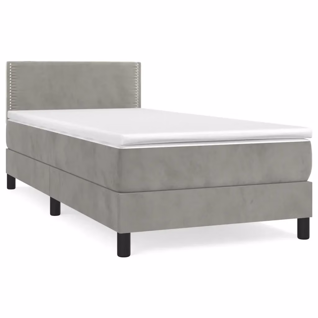 Letto Ibrido con Giroletto a Molle e Materasso vidaXL in Velluto Grigio e Bianco, L/P/H: 90 x 200 x 40 cm – 2