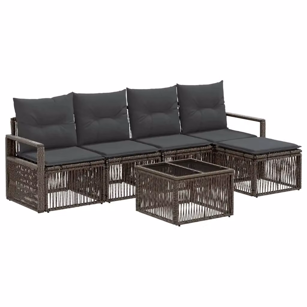 Set Divano da Giardino a L vidaXL in Polyrattan Grigio con 6 Pezzi e Cuscini Inclusi – 2