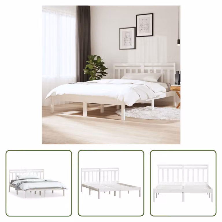 The Living Store Letto in legno massiccio bianco 135x190 cm