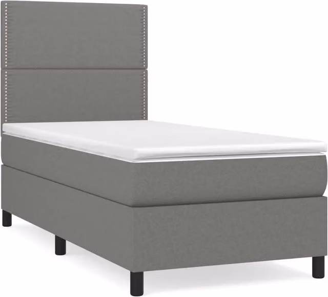 Letto singolo | Letto per adulti | Giroletto a Molle con Materasso Grigio Scuro 90x190 cm Tessuto