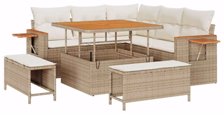 Set Divano da Giardino 8 pcs Beige polyrattan