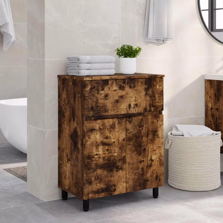 Mobiletto da bagno vidaXL in legno marrone opaco L: 60 cm, P: 35 cm, H: 80 cm