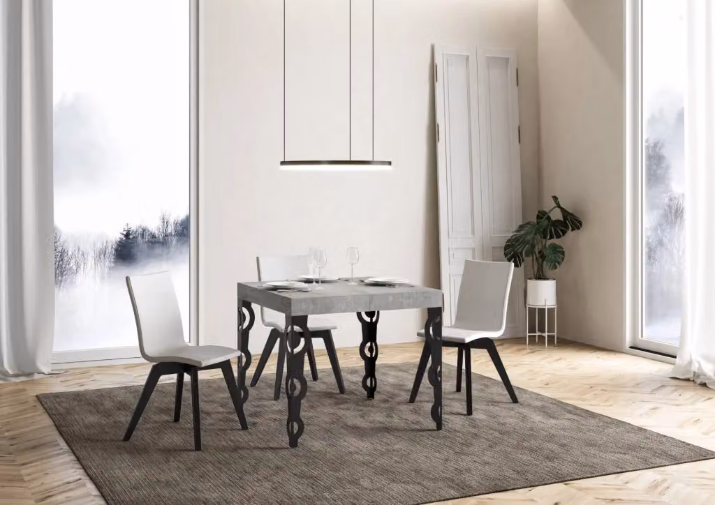 Tavolo Allungabile Karamay Grigio con Piano in Composito e Struttura in Metallo e Legno L/P/H: 90 x 90-246 x 77 cm – 2
