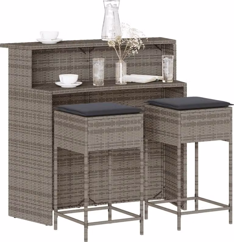 Maison Exclusive - Set Bar da Giardino 3pz con Cuscini Grigio in Polyrattan