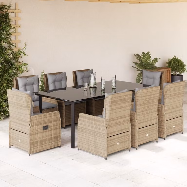 Maison Exclusive - Set da Pranzo da Giardino 9 pz con Cuscini Beige in Polyrattan