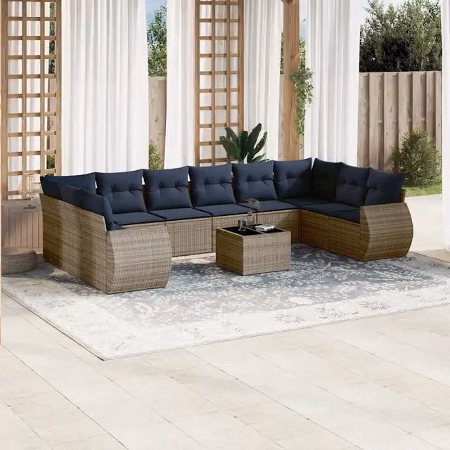 Set Divani da Giardino 11 pz con Cuscini Grigio in Polyrattan 3221880