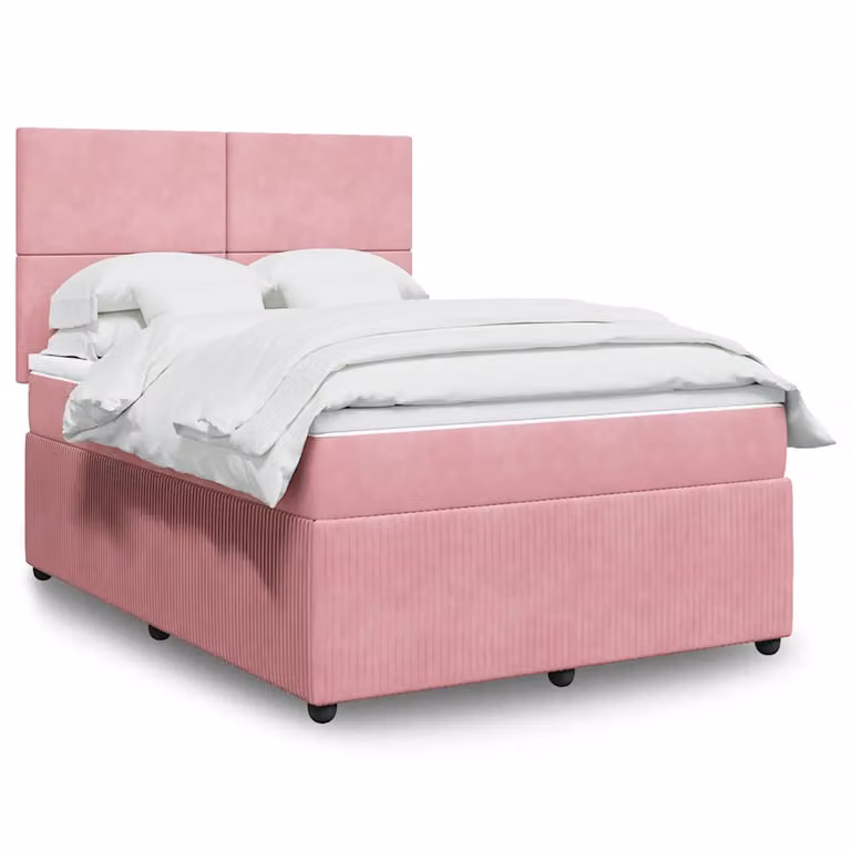 vidaXL Giroletto a Molle con Materasso in Velluto Rosa, L/P/H: 140 x 200 cm