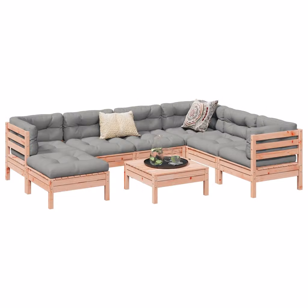 Set di divani da giardino vidaXL 8 pz in legno massello di abete con cuscini marroni e grigi a forma di L