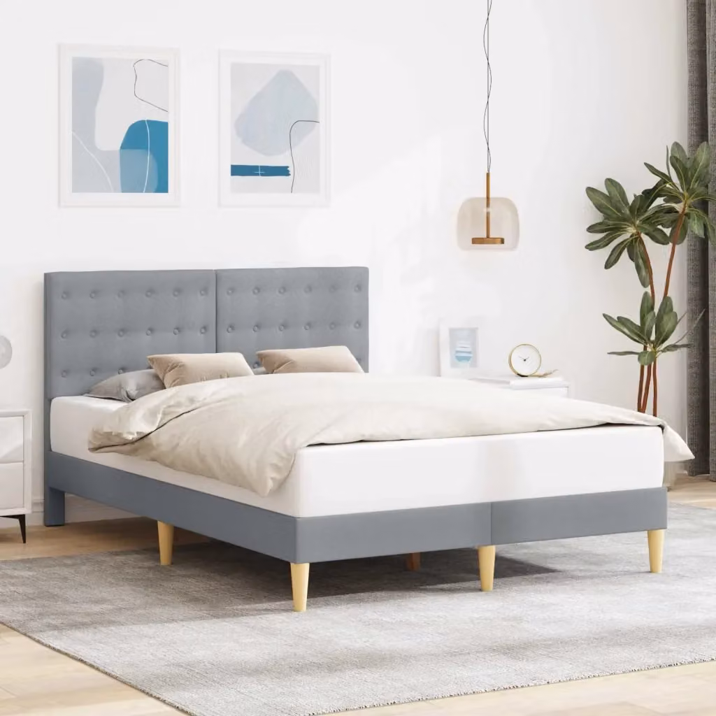 Letto matrimoniale DESIGN IN in tessuto grigio con struttura in legno L/P/H: 140 x 200 x 28 cm – 2