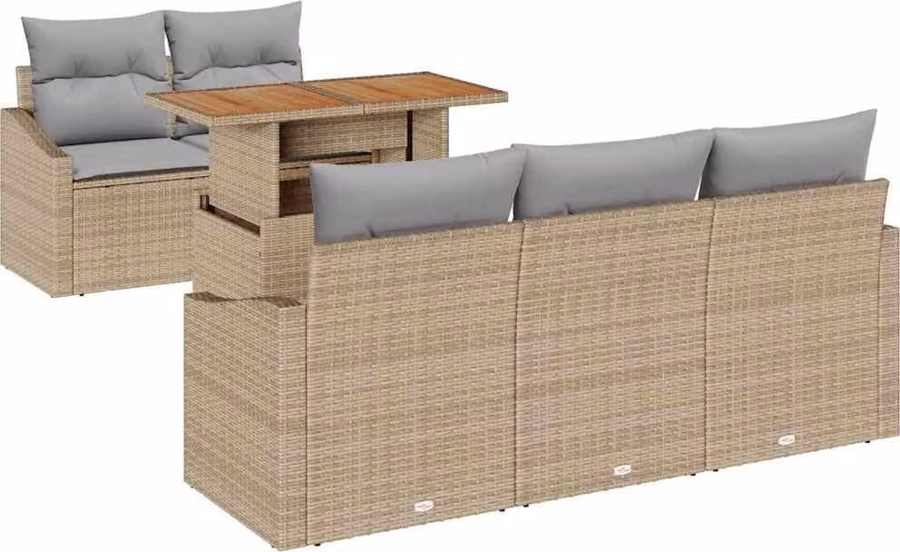 Set Divano da Giardino 6 pcs Beige Poly Rattan