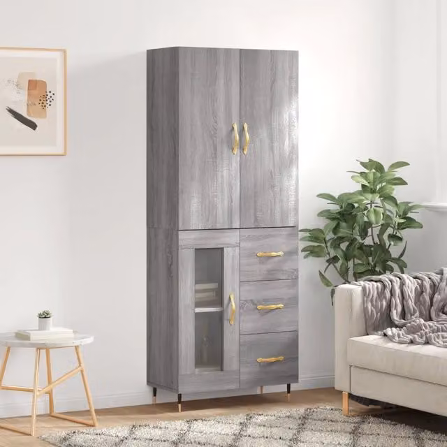 Credenza Buffet Armadio da Cucina Design Mania Grigio Sonoma L: 69,5 cm, P: 34 cm, H: 180 cm