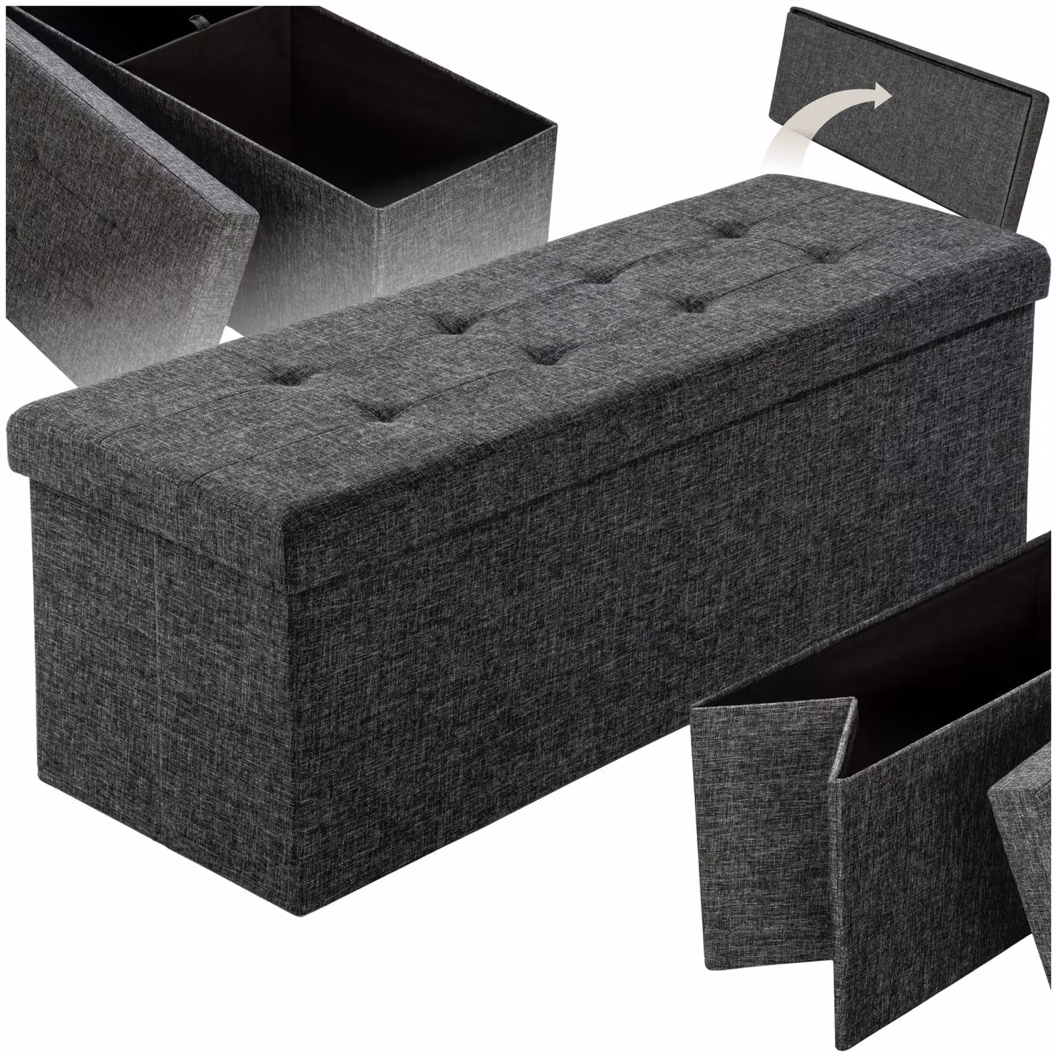 Cassapanca pouf pieghevole con contenitore TecTake in poliestere grigio, L 110 x P 38 x H 38 cm – 1