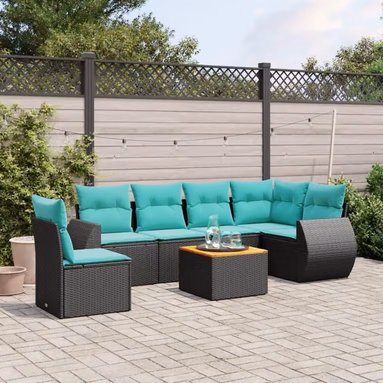Maison Exclusive - Set di 7 mobili da giardino con cuscini, polyrattan nero