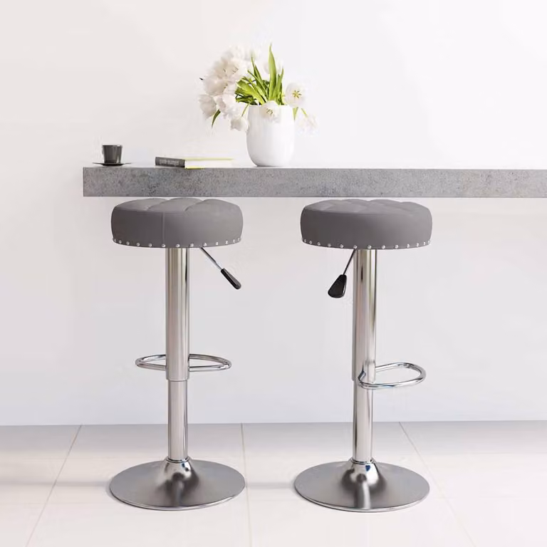Set di 2 sgabelli da bar vidaXL in tessuto grigio scuro con seduta girevole a 360 gradi